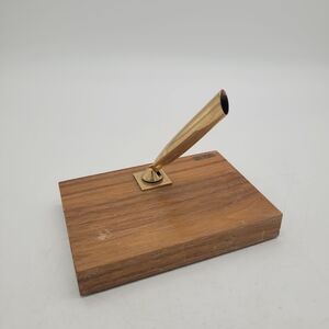 Vintage Brass and Wood Pen Holder